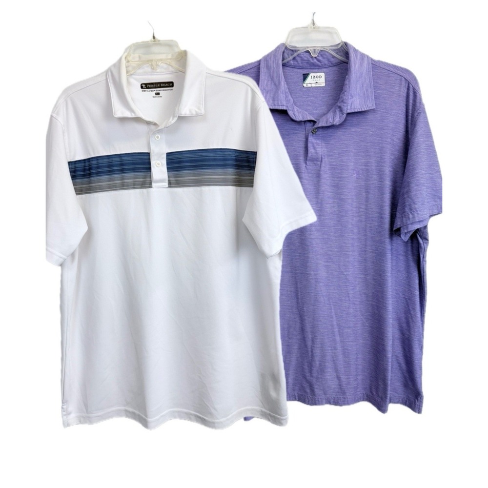 Lot of 2 Izod, Pebble‎ Beach Polo Shirts Mens XL Performance Stretch Golf